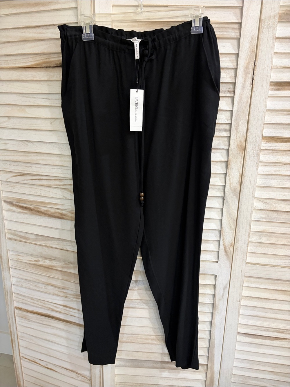BCBGeneration Black Drawstring Waist Jogger Pants - Lightweight Everyday